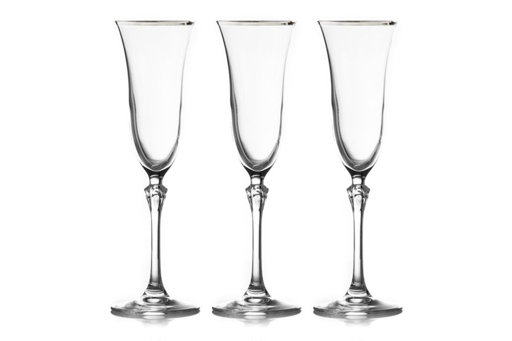 Набор из 6-ти хрустальных бокалов для шампанского Платина LR-046, 150 мл, прозрачный/серебристый