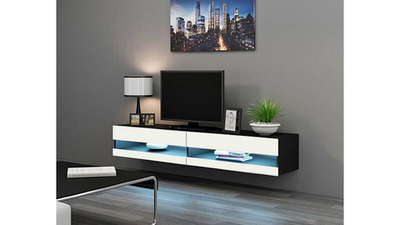 ТВ-тумба Виго открытая Белый Фасадный 0101 / Черный 0190 180*42*30 см, Белый Фасадный, Черный   Фиеста