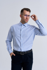 Сорочка мужская VESTER длинный рукав, голубая в клетку, хлопок/лиоцелл 55641 08