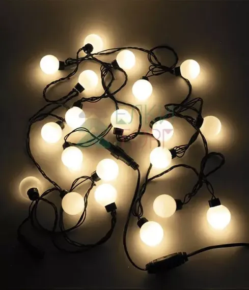 Светодиодная гирлянда шарики Fiesta, 5 м., 20 теплых белых LED ламп 40 мм, 220V, черный ПВХ, Beauty Led (HB20-11-2WW)