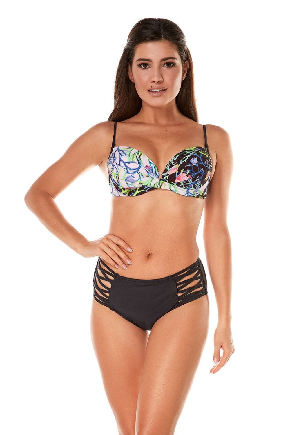 Стильный раздельный купальник с морским принтом (Размер: 40) (Цвет: черный)