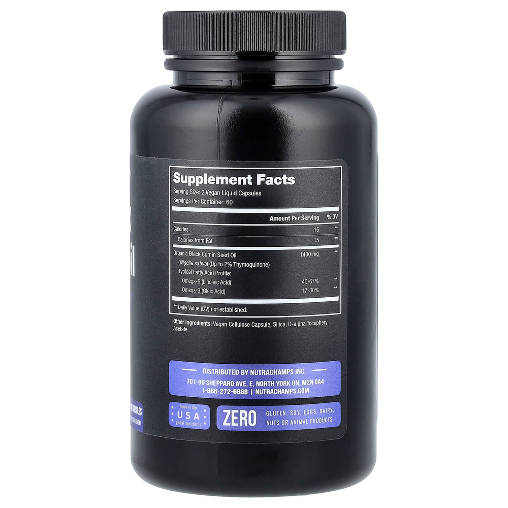 NutraChamps, масло черного тмина, 120 веганских капсул