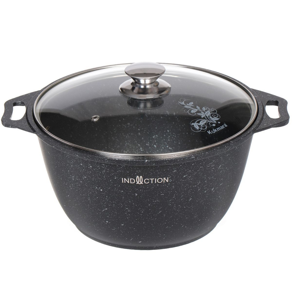 Кастрюля алюминий, антиприг, 4 л, с крыш, индукц, Kukmara, Темный мрамор, кмти42а, индукц