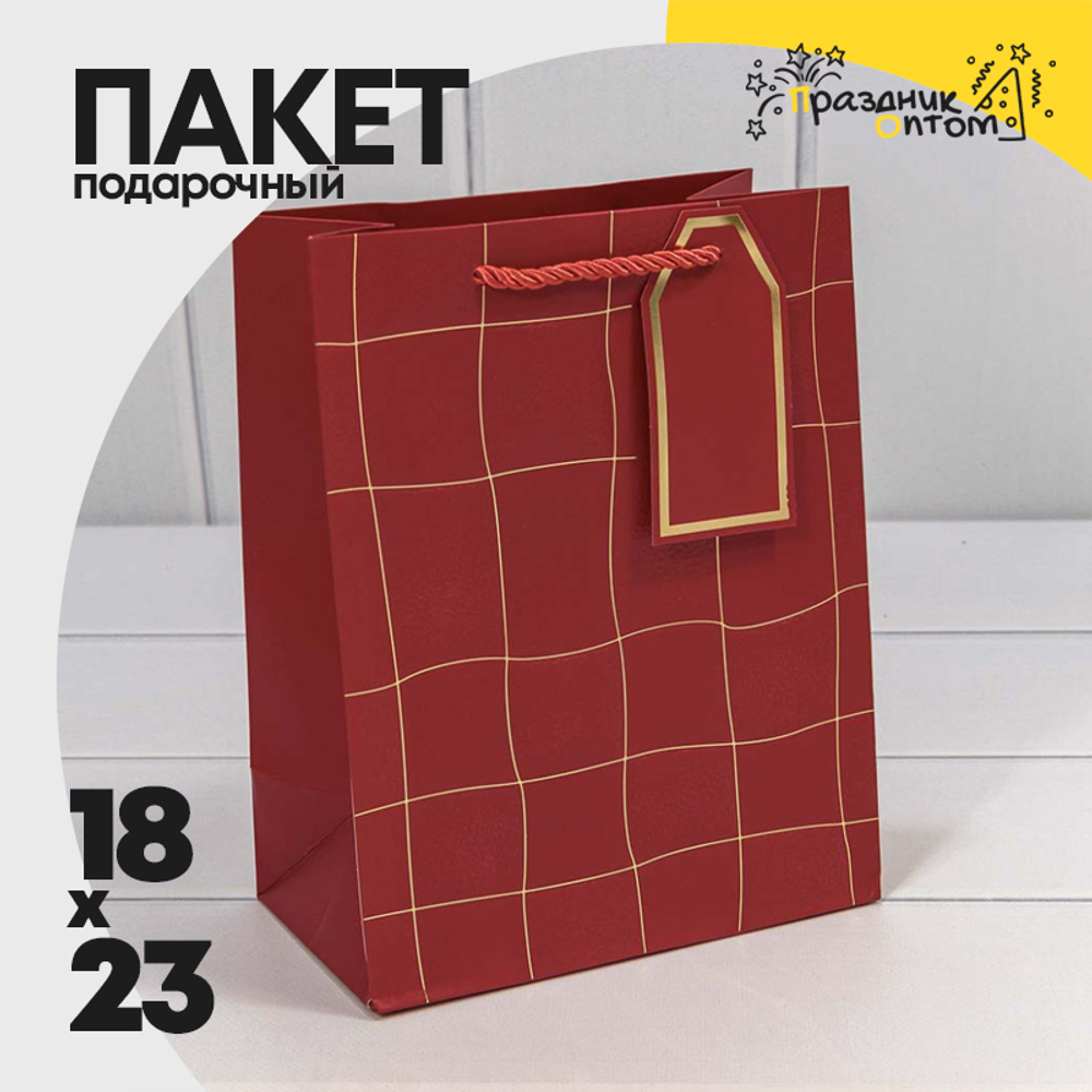 Пакет подарочный 18х23х10см "Волнистый узор" с тиснением (Красный)