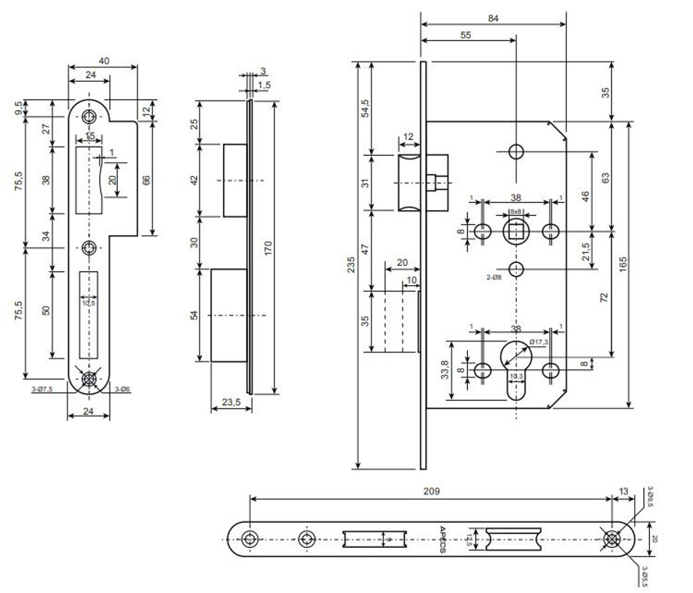 Противопожарный Apecs замок 8300-INOX (B2B)