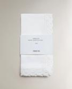 ZARA HOME САЛФЕТКИ ИЗ ХЛОПКА С ВЫШИВКОЙ И КРУЖЕВОМ (2 ШТ.), БЕЛЫЙ