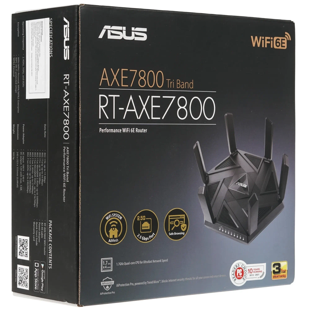 Wi-Fi-роутер ASUS RT-AXE7800, 5 LAN-портов, 6 внешних антенн, 2,4/5 ГГц