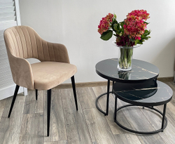 Журнальный столик Эрвин (комплект) Обсидиан, стекло/ черный каркас, M-city