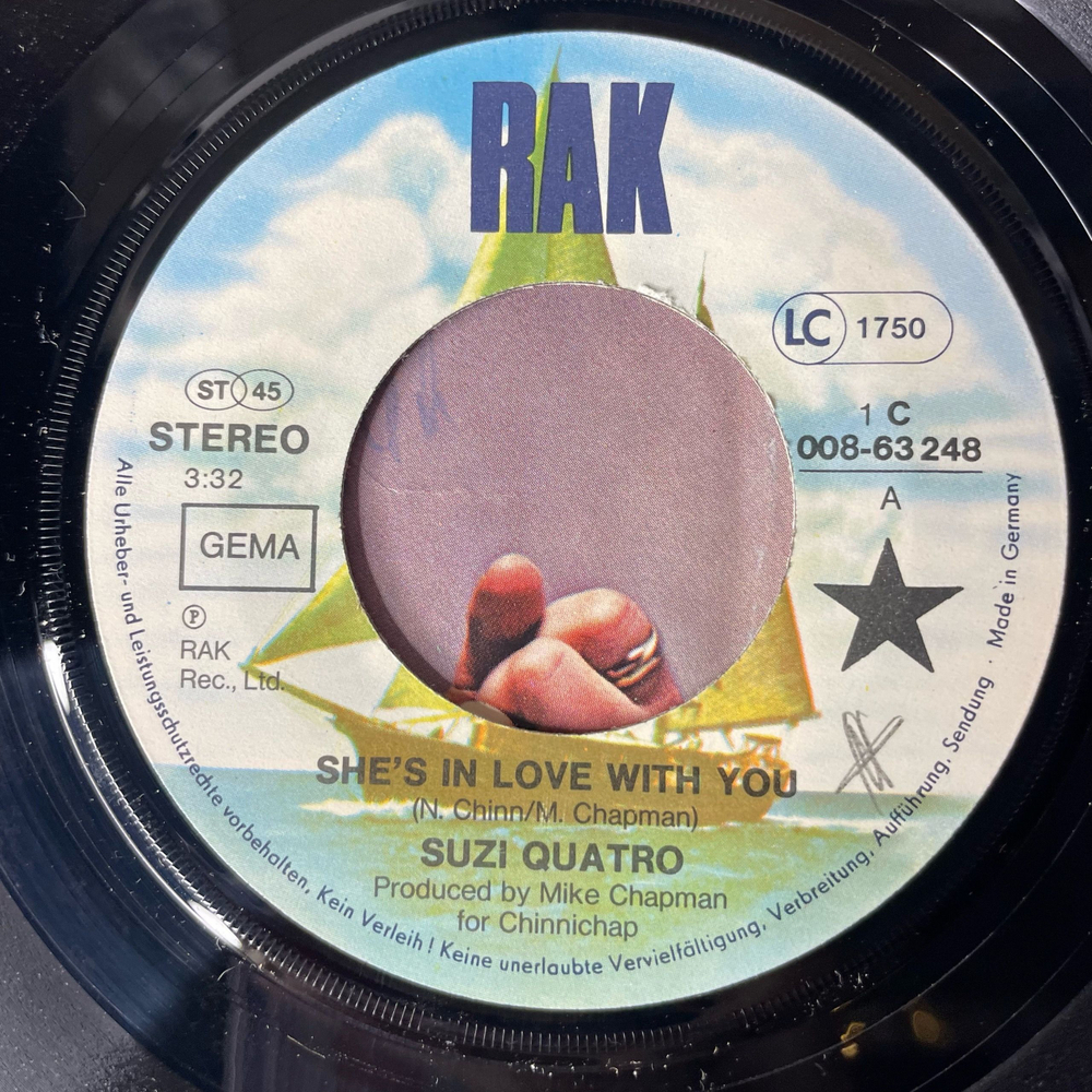 Винтажная виниловая пластинка 7 дюймов (маленькая пластинка) Suzi Quatro She's In Love With You (Германия 1979) Space Cadets