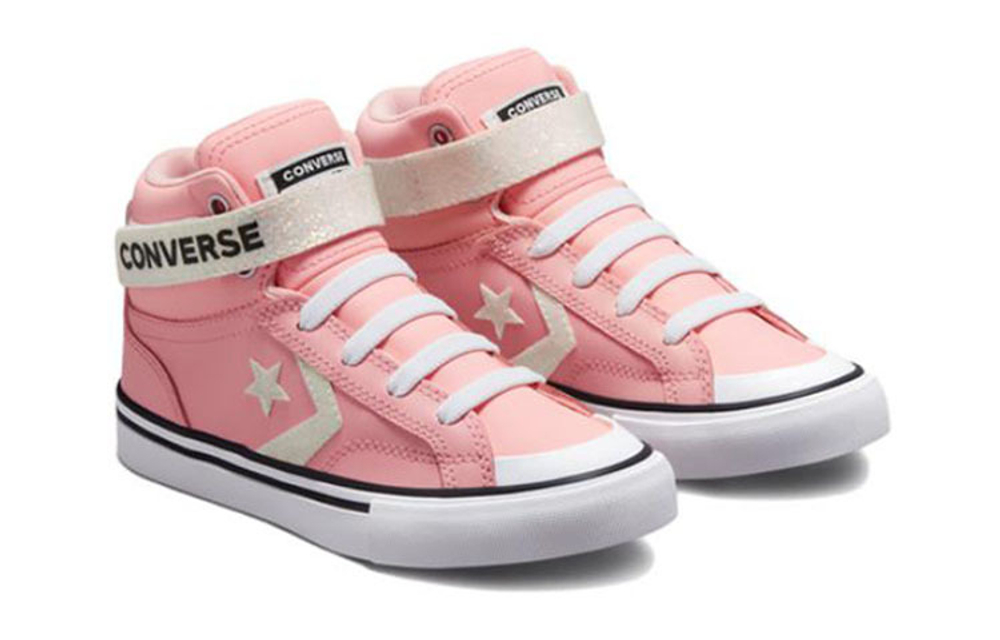 Big kids Converse Pro Blaze Strap high-top casual canvas shoes pink and white