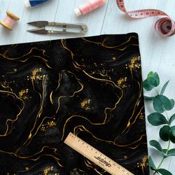 Ткань блэкаут жидкое золото на чёрном фоне