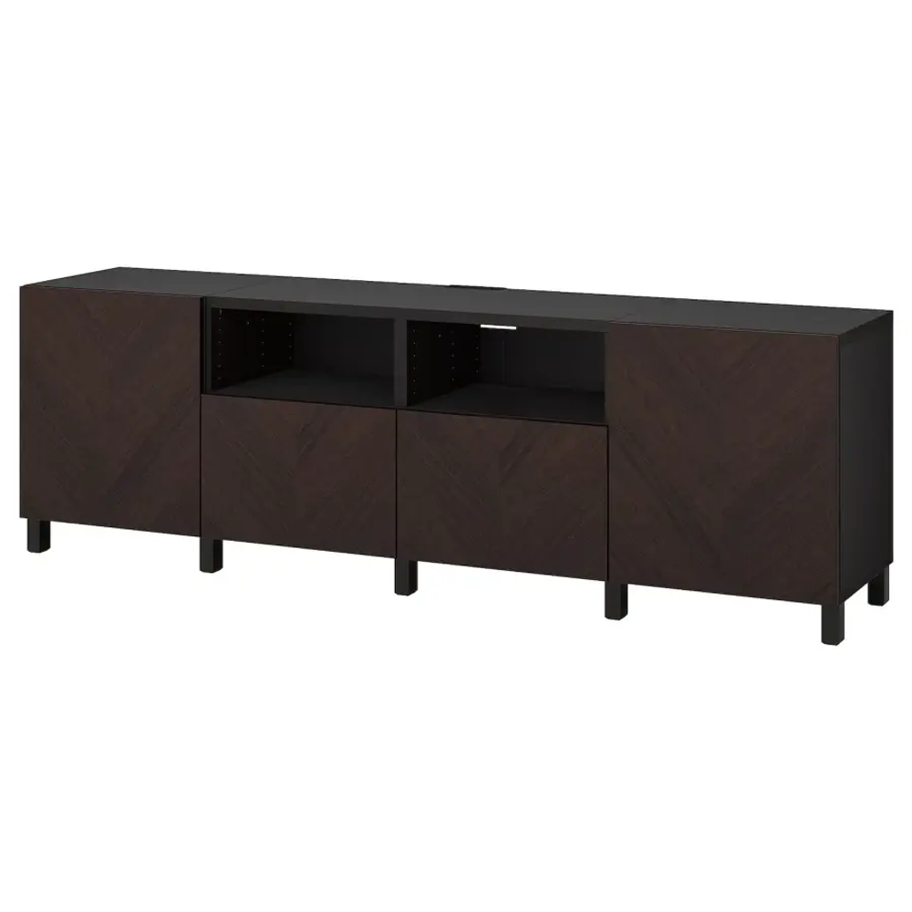 Тумба под ТВ с дверцами и ящиками - IKEA BESTÅ/BESTA/БЕСТО ИКЕА, 42х74х240 см, коричневый