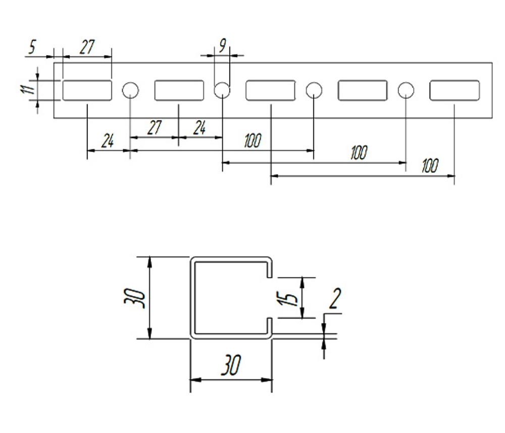 Профиль монтажный ТМС Rail MC2 - 30/30/2 - 2000 мм