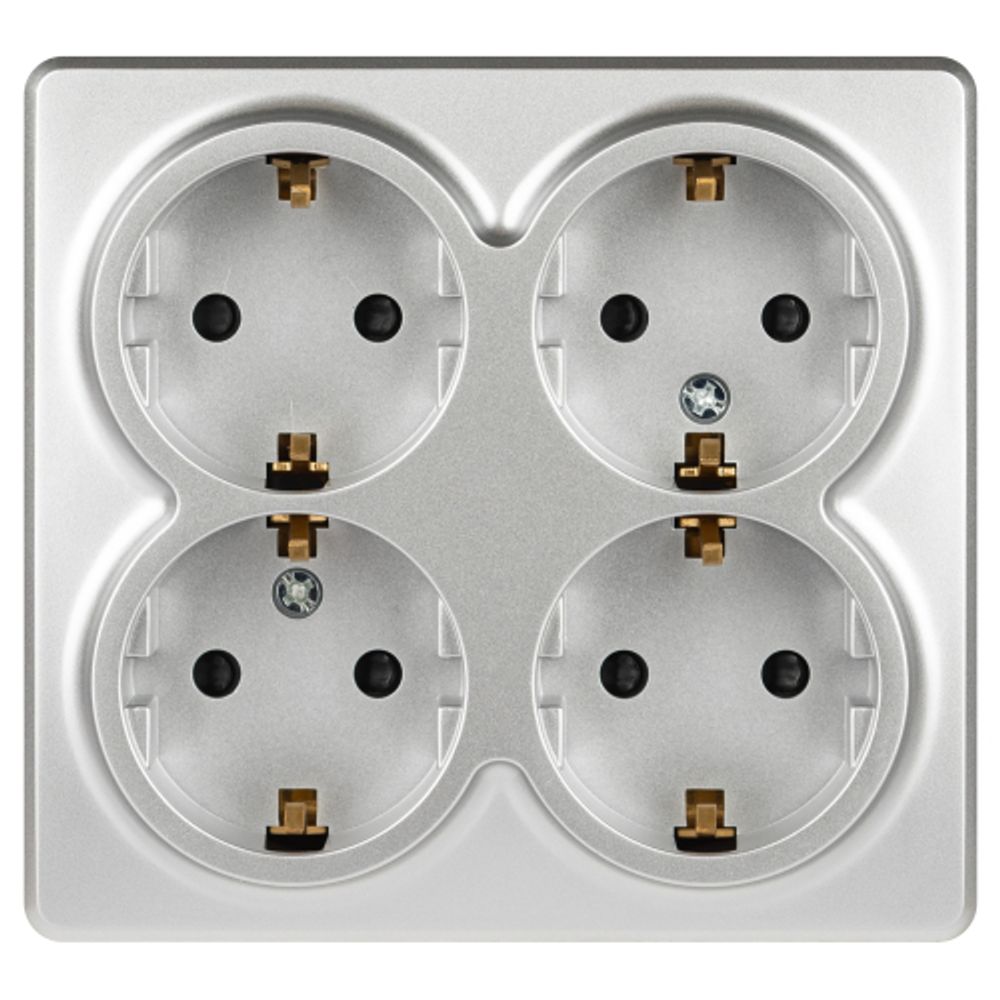 Розетка ЭРА Эксперт 11-2211-03 четверная с заземлением 4х2P+E Schuko со шторками IP20 16A-250В ОУ алюминий | Эра Эксперт