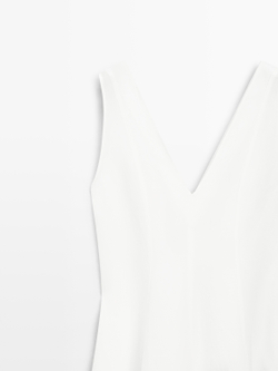 Massimo Dutti Струящееся льняное платье миди, белый