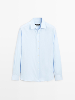 Massimo Dutti Рубашка классического кроя из хлопковой смеси, небесно-голубой