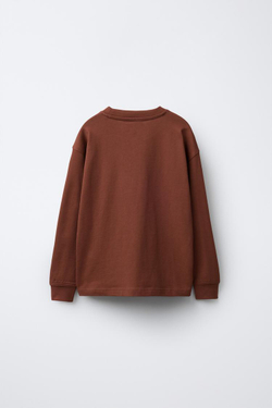 ZARA ФУТБОЛКА HEAVY WEIGHT С ВЫШИТОЙ НАДПИСЬЮ, БУРГУНДИ