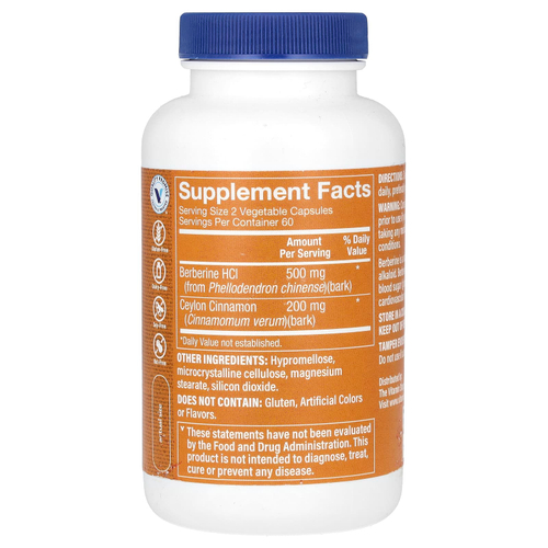 The Vitamin Shoppe, берберин и цейлонская корица, 120 вегетарианских капсул