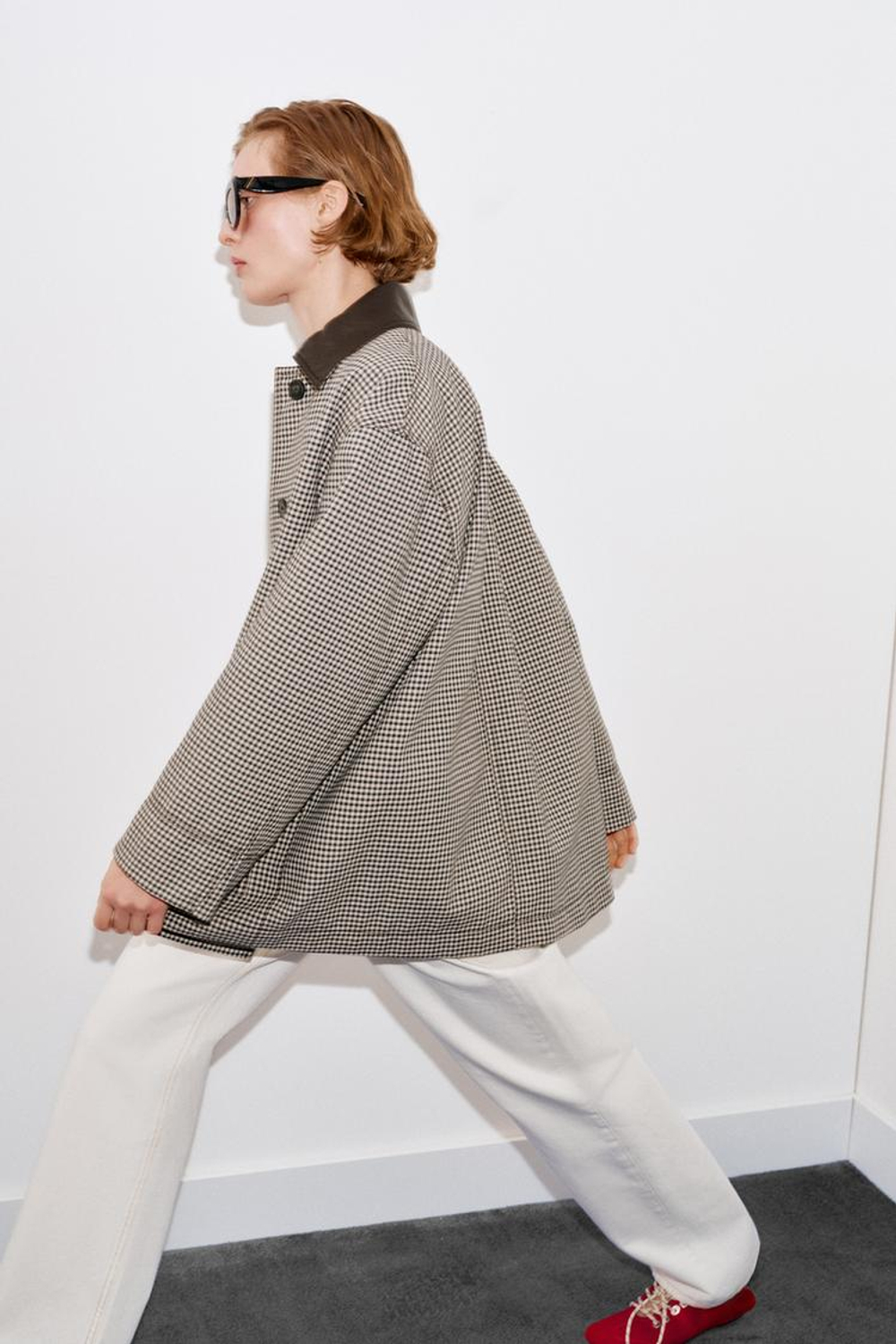 ZARA КУРТКА «ГУСИНАЯ ЛАПКА» С ОТДЕЛКОЙ ПОД КОЖУ, ЧЕРНЫЙ/ЭКРЮ