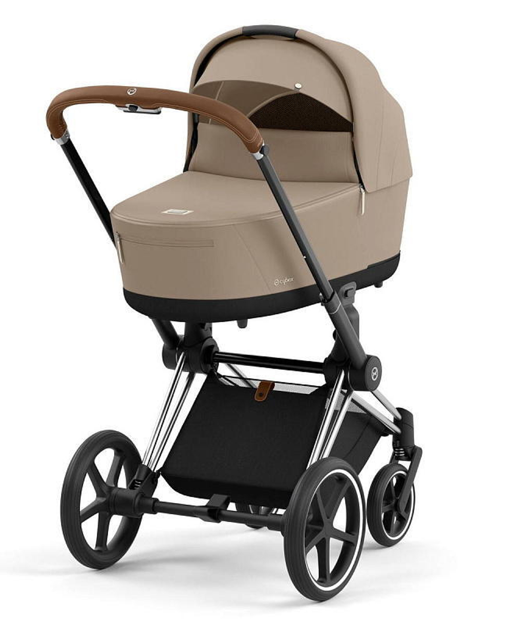 Коляска 3 в 1 Cybex Priam IV Chrome Brown complete и автокресло Cloud T i-Size Platinum White Plus Cozy Beige