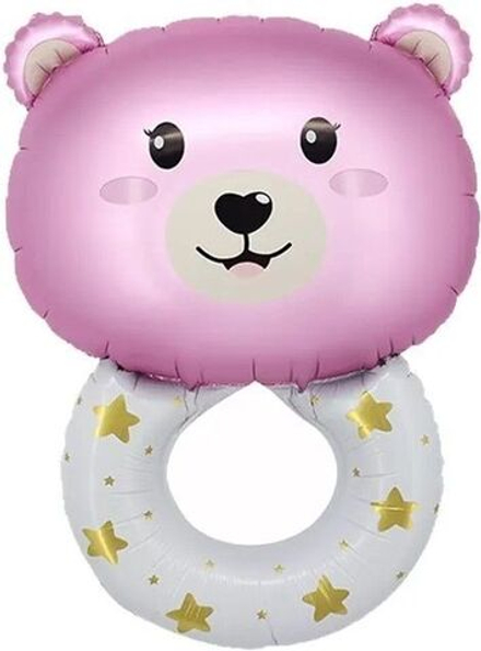 Шар (27""/69 см) Фигура, Погремушка Медвежонок, Розовый, 1 шт. Г9