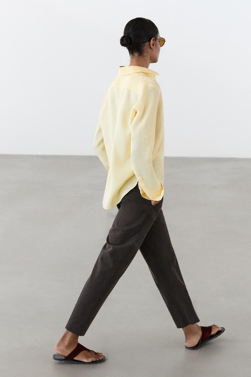 Massimo Dutti Свободная рубашка из 100% льна, пастельно-желтый