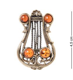 AM- 924 Брошь «Лира» (латунь, янтарь)