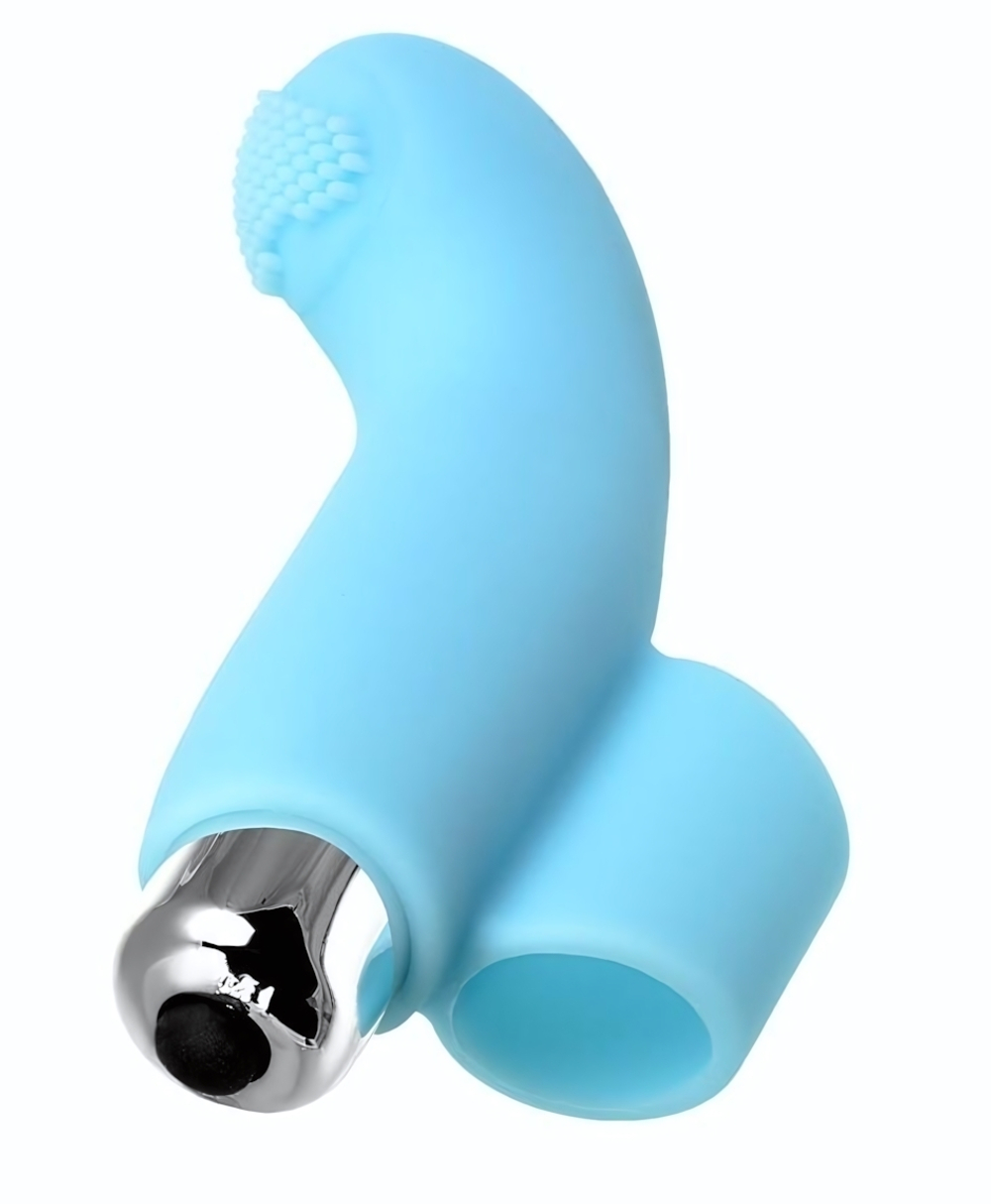 Голубая вибронасадка на палец JOS DANKO для точки G - 9,5 см. (Цвет: голубой)