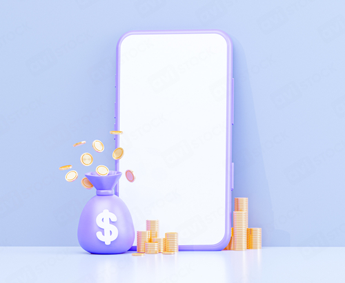 Мобильный телефон с денежным мешком