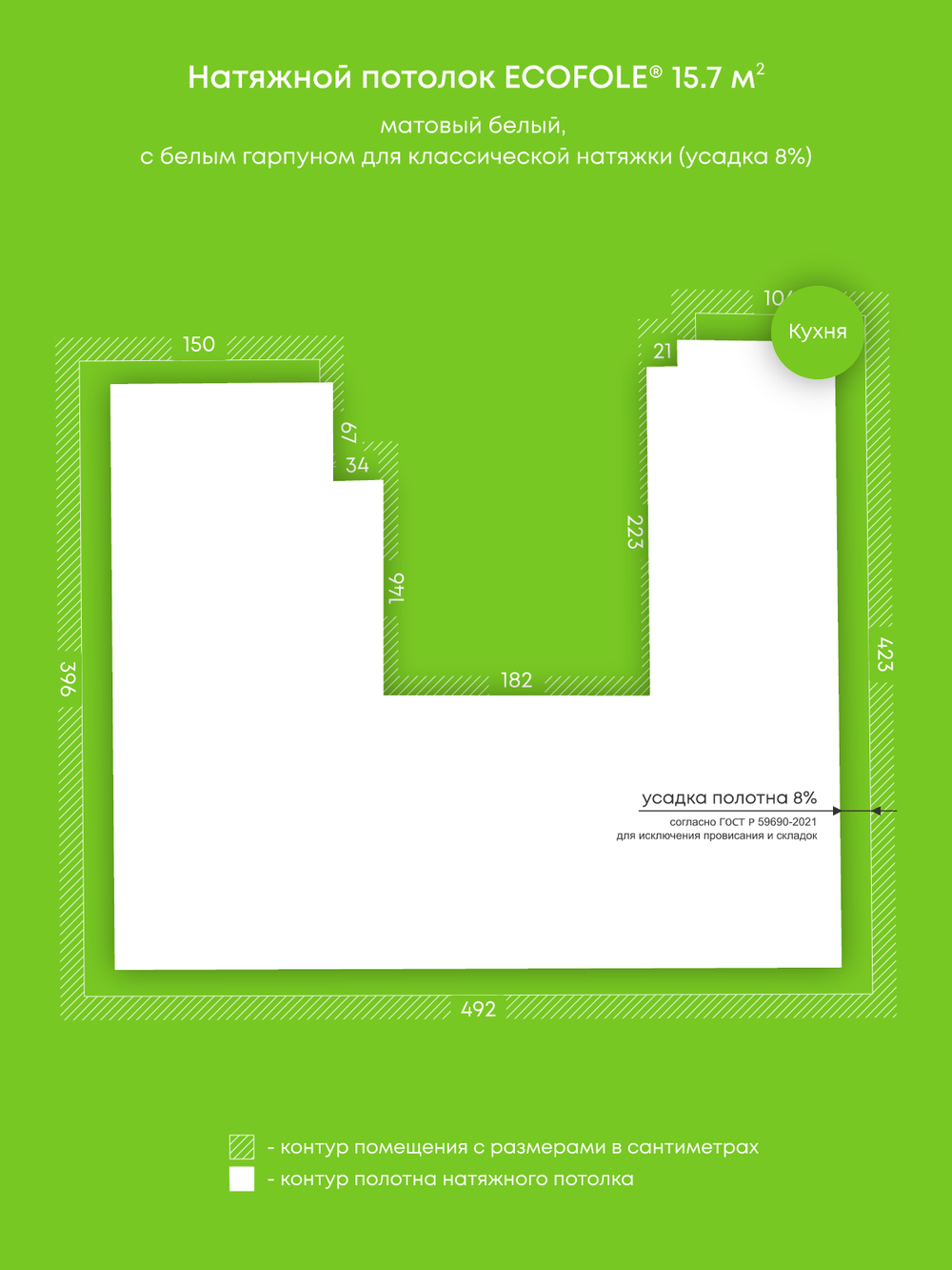 Натяжные потолки: 15.7 м2, 3.4 м2