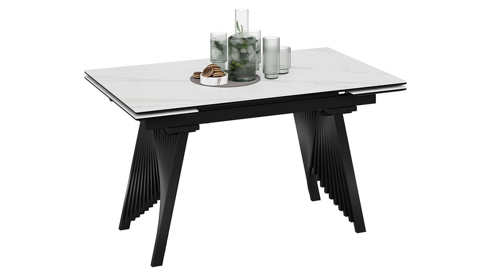 Стол кухонный обеденный раздвижной Черный муар/Керамика матовая черный мрамор 140(200)х85х78 см