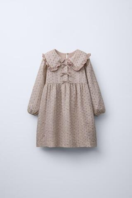 ZARA ПЛАТЬЕ ИЗ ТКАНИ С ЦВЕТОЧНЫМ ПРИНТОМ, ЭКРЮ