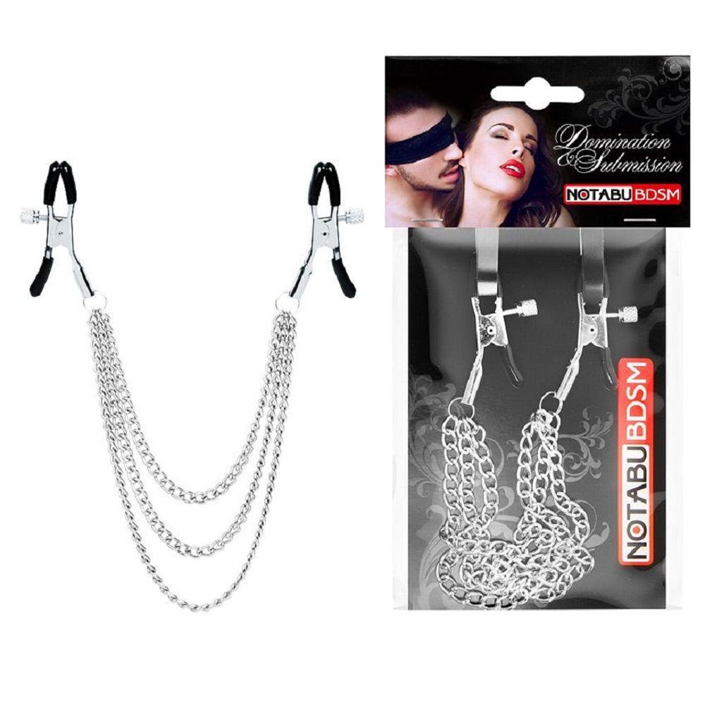 Зажимы на соски notabu bdsm с тремя цепочками серебристый Зажимы на соски notabu bdsm с тремя цепочками серебристый