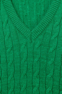 ZARA СВИТЕР С V-ОБРАЗНЫМ ВЫРЕЗОМ И УЗОРОМ «КОСЫ», ЗЕЛЕНЫЙ