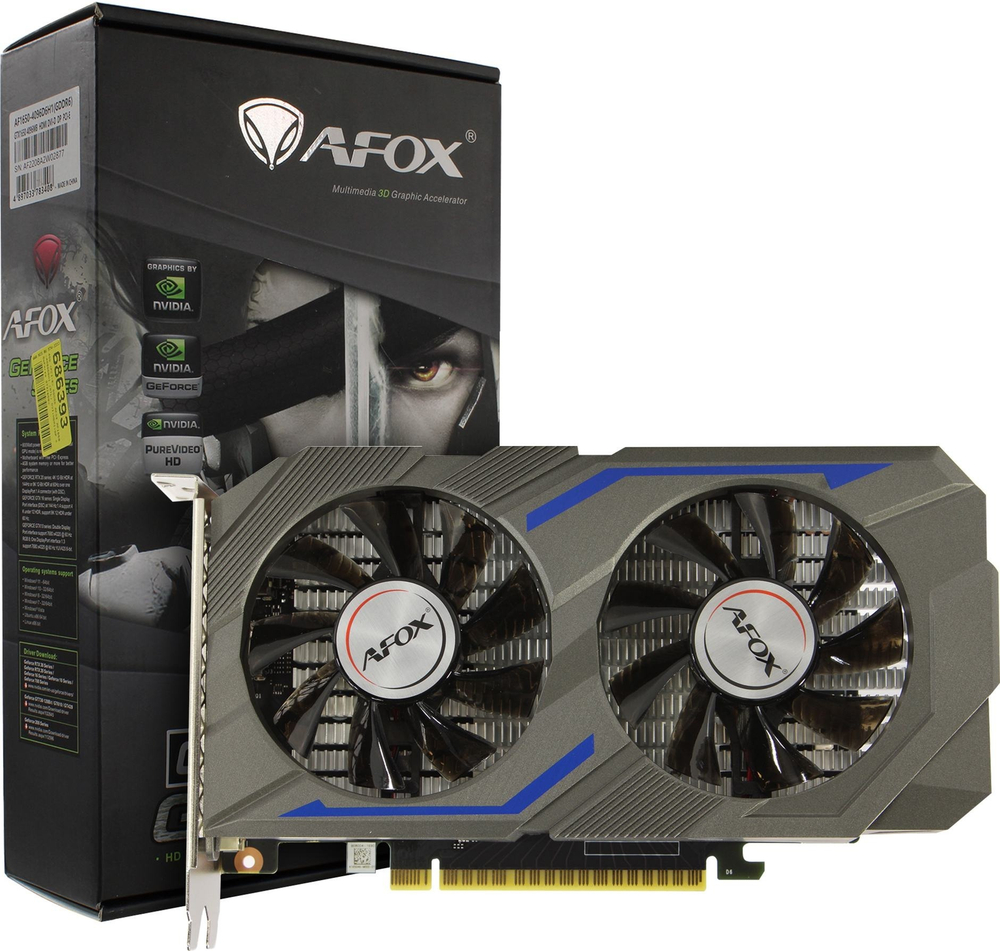 Видеокарта AFOX NVIDIA GeForce GTX1650, 4Гб GDDR6, 128 бит, Retail, PCIe3.0, 2xFAN, 2-SLOT, 75Вт, HDMI, DVI, DP (AF1650-4096D6H1)
