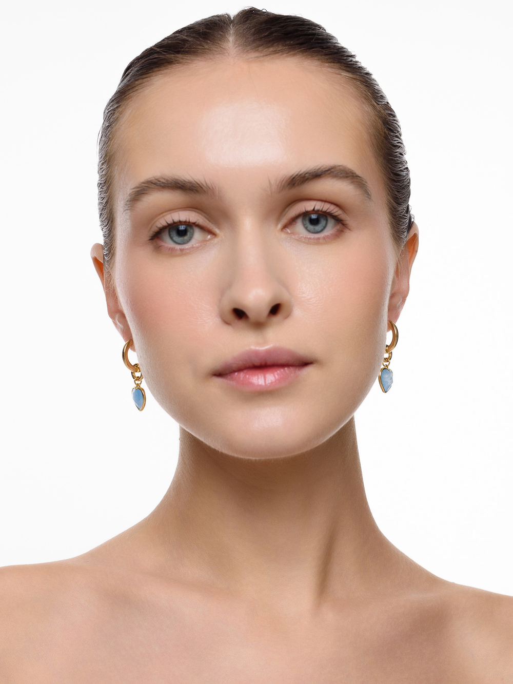 Серьги "Whale Amour" gold голубой агат