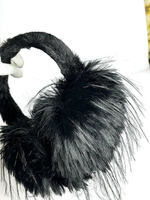 Меховые  наушники "Мех-страус". Тенденция 2025. Теплые уютные.  Цвет черный