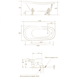Ванна Migliore Bella на лапах с декором  черная/золото ножки "LEONE" STANDART 170х80см 26836