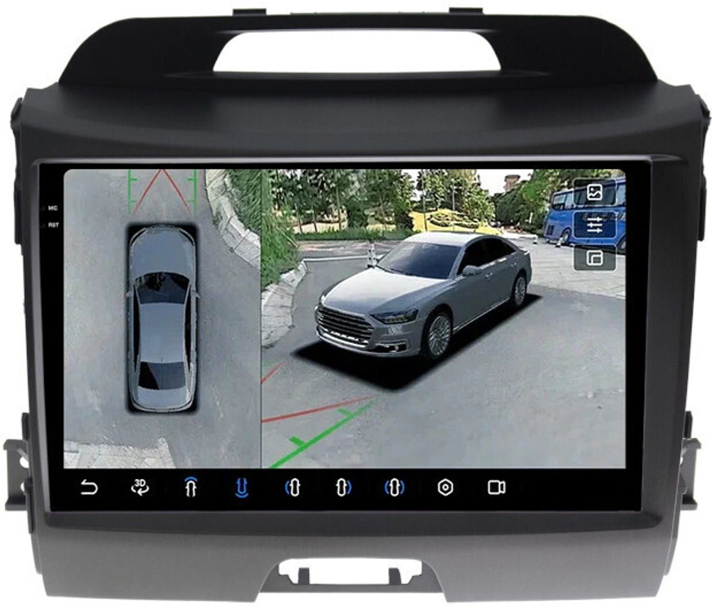 Магнитола для KIA Sportage 3 2010-2016 (без штатного усилителя) - FarCar BX9-360-7071L монитор 9.5" 2K QLED на Android 13, 6Гб+128Гб, CarPlay, 4G SIM-слот, 4 камеры в комплекте