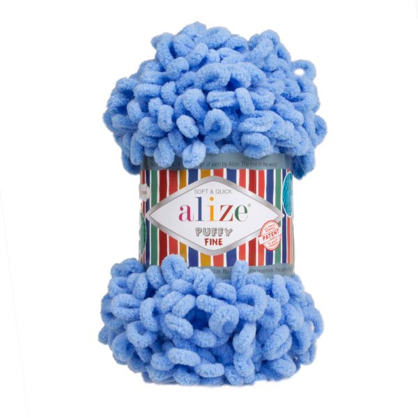 Пряжа Alize (Ализе) Puffy Fine / уп.5 мот. по 100 г, 14м, 112 голубой A