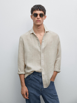 Massimo Dutti Рубашка в полоску классического кроя, бежевый