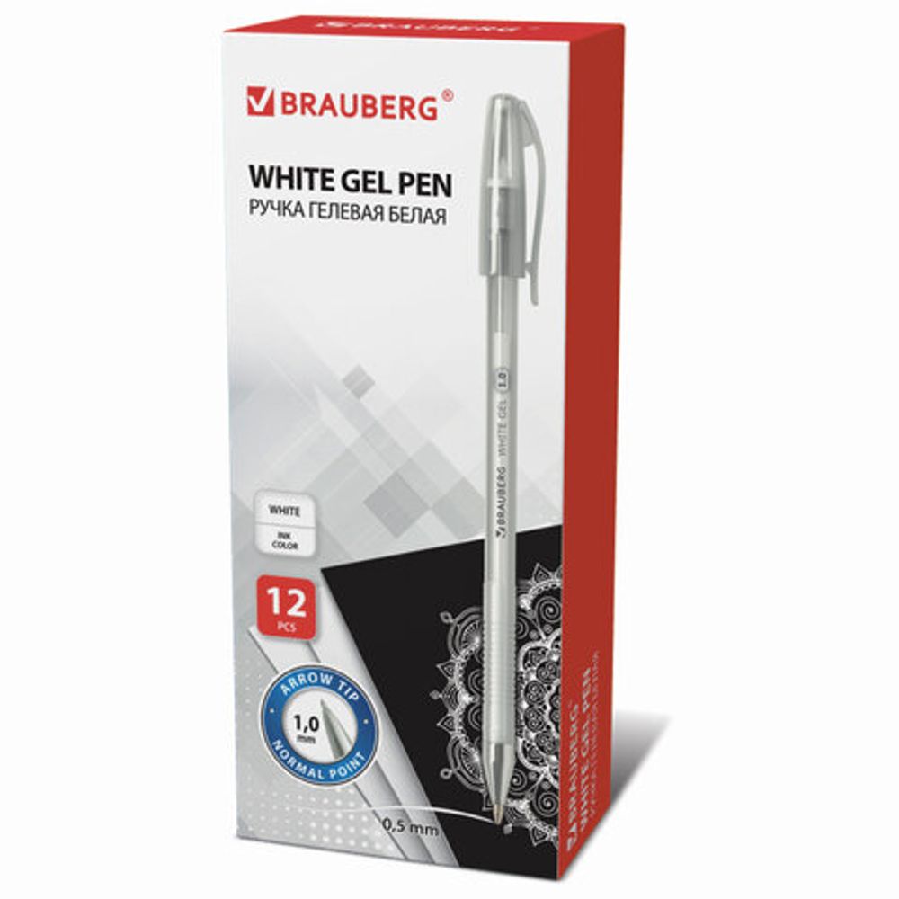 Ручка гелевая BRAUBERG "White Pastel", 1шт, БЕЛАЯ, корпус прозрачный, узел 1 мм, линия письма 0,5 мм, 143417