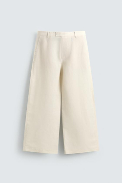 ZARA БРЮКИ RELAXED FIT СО СКЛАДКАМИ, СВЕТЛО-БЕЖЕВЫЙ