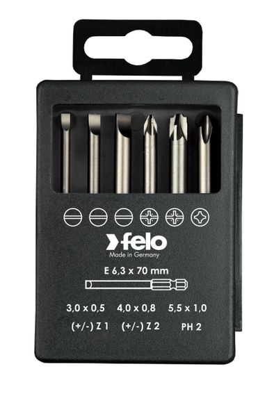 Набор бит SL/Z (+/-) Industrial 70 мм в кейсе, 6 шт, Felo 03192716