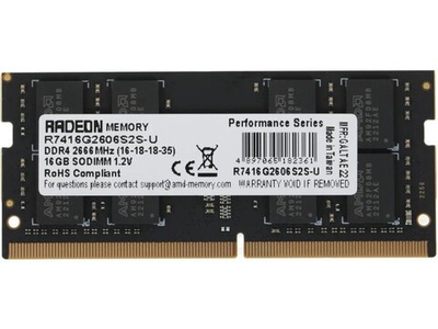 Оперативная память AMD Radeon R7 Performance R7416G2606S2S-U, DDR4 1х 16ГБ 2666 МГц, SODIMM, RTL