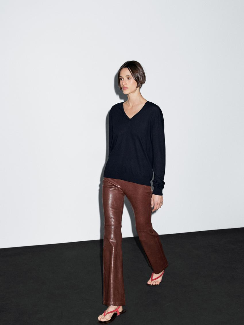 Massimo Dutti Свитер из смесовой шерсти с V-образным вырезом, темно-синий