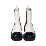 CHANEL Cow Leather Round Tip Chelsea Boots Medium Heel 3 5cm Women"s Black White