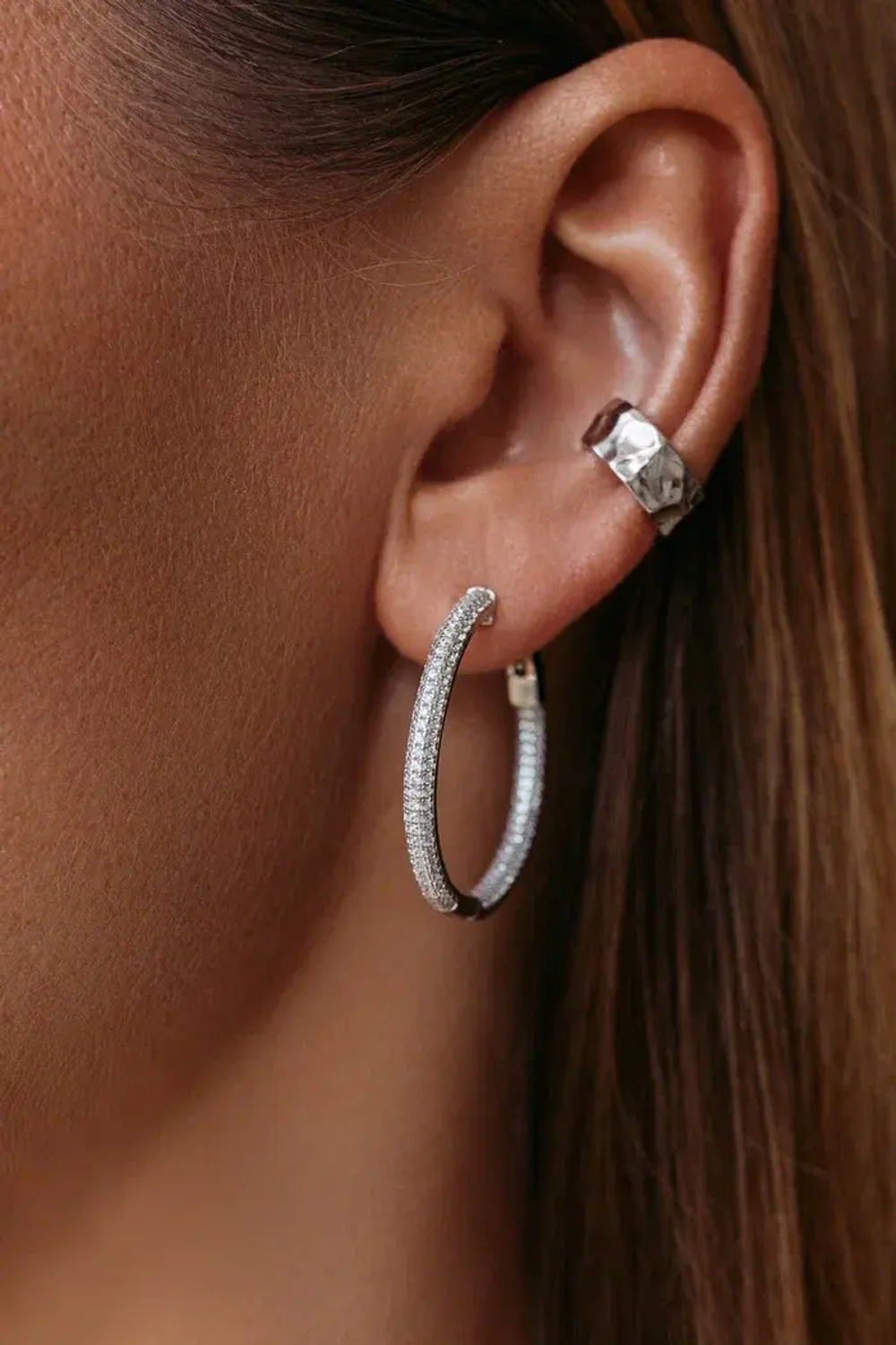 Серьги - конго с россыпью фианитов