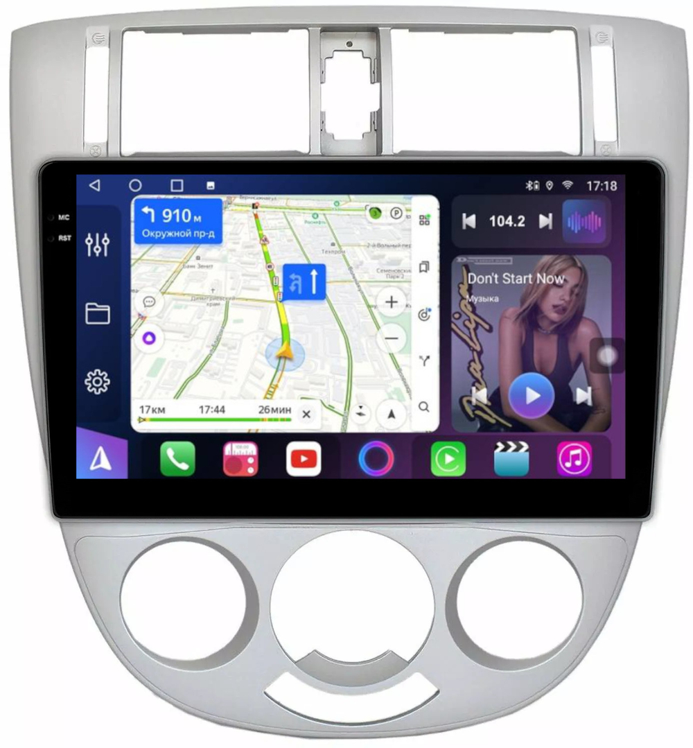 Магнитола для Chevrolet Lacetti седан/универсал, Daewoo Gentra (кондиционер, рамка серебро) - FarCar 3014M монитор 10.36" QLED на Android 14, TS18, CarPlay, 4G SIM-слот