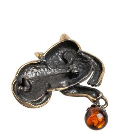 AM- 916 Брошь «Кошка» (латунь, янтарь)